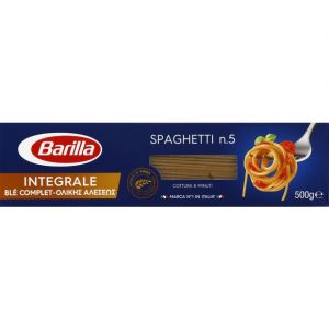 Image de Barilla Spaghetti n°5 blé complet, pâtes alimentaires de semoule complète de blé dur. Intergrale - Le paquet de 500g