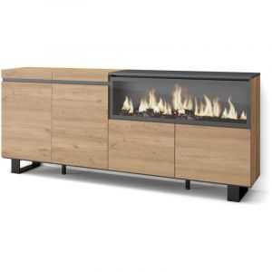 Skraut Home - Buffet salon et cuisine, Meuble de Rangement, Commode, 210, 4 Portes, Chemin&eacute;e &eacute;lectrique xxl, Design industriel, Style moderne, Ch&ecirc;ne