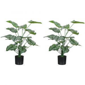 Homcom Lot de 2 plantes artificielles intérieures pot en plastique vert