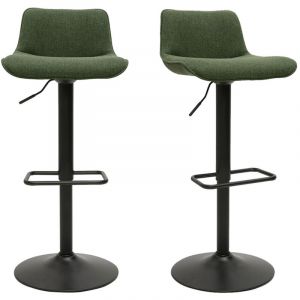 Miliboo Tabourets de bar réglables pivotants 360° en tissu vert kaki et métal noir (lot de 2) boost