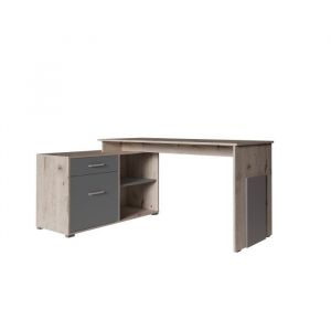 Bureau d'angle coloris chêne clair et gris graphite collection COMO avec 1 tiroir et 4 niches