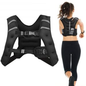 Costway Gilet Lest&eacute; 15kg Poids Chargement Gilet Musculation Avec Sangles R&eacute;glables Poche En Maille Filet Bandes R&eacute;fl&eacute;chissantes Noir