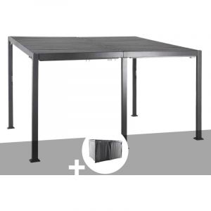 Hesperide Pergola bioclimatique Avila 4 x 3 m graphite en aluminium + 6 rideaux