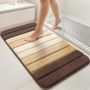 Vounot Tapis de Bain Antidérapant Doux et Absorbant en Microfibre Dégradé Élégant Séchage Rapide Lavable en Machine pour Salle de Bain Douche Baignoire 60x110cm Beige