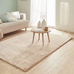 Nazar Tapis de salon rectangulaire - 160x230cm - uni a poils long RUGS - COSY 902 - Beige - beige