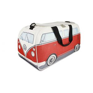 BRISA VW Collection - Sac de Sport rétro à bandoulière pour épaule en Forme de Combi Volkswagen T1 (Petit/Classic Combi/Rouge & Beige)