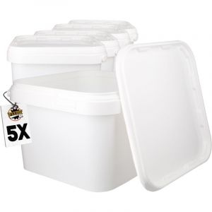 Fixedbyu - 5 Seau en plastique avec couvercle, pp, carr&eacute;, blanc, qualit&eacute; alimentaire 3,5 l