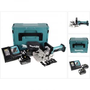 Makita DPJ 180 RTJ Fraiseuse à rainurer sans fil, 18 V Li-Ion + 2x Batteries 5,0 Ah + Chargeur + Makpac