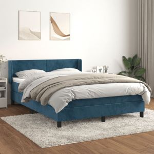 VidaXL Lit &agrave; sommier tapissier et matelas Bleu fonc&eacute; 140x200cm Velours