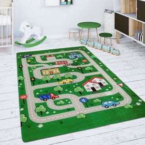 Paco Home - Tapis Chambre Enfant Tapis De Jeux Tapis Bébé Tapis Enfant Route Vert 155x230 cm