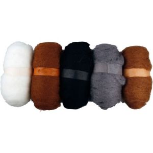 Creotime Pelotes de laine cardée, 5x100 gr, harmonie naturelle