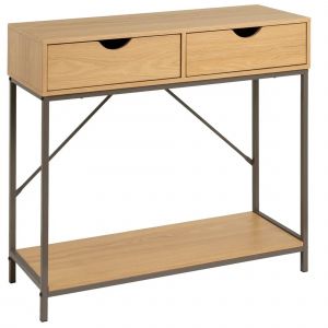 Console D'entrée Couleur Bois Naturel Et Métal Gris 2 Tiroirs 80x30x75
