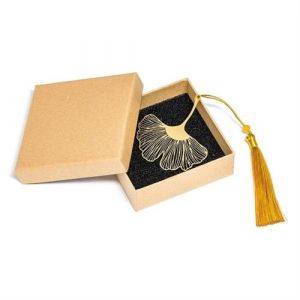 Marque-Page Feuille de Gingko Biloba avec pompon et boite cadeau !