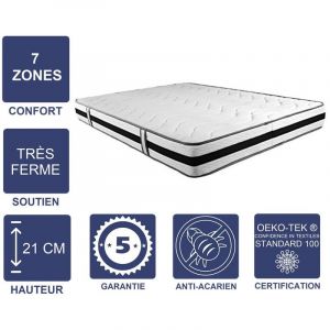 Literie Julien Matelas Mémoire de Forme 60 Kg/m3 140x190 x 21 cm Trés Ferme + Oreiller Visco 7 Zones de Confort Noyau Aertech+ 35 Kg/m3 HR