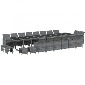 VidaXL Ensemble à dîner de jardin coussins 21 pcs Gris Résine tressée - Gris