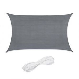 Relaxdays Voile d'ombrage rectangulaire, 3 x 4 m, Toile ombrage, Tissu PE-HD, avec tendeurs, Gris fonc&eacute;