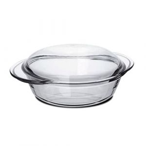 Cocotte ronde avec couvercle, casserole avec poign&eacute;es en verre, capacit&eacute; 0.7 L - Longueur 19.5 x Profondeur 15.9 x Hauteur 6.5 cm -JUANIO-
