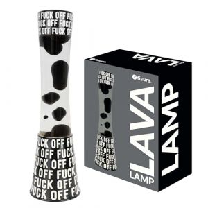 Fisura Lampe à lave f*ck off avec base noire et message, liquide transparent et lave noire. Effet relaxant, avec ampoule de rechange incluse. Dimensions 11 cm x 11 cm x 39,5 cm.
