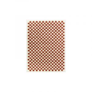 D&eacute;coweb Tapis damier &agrave; poils longs - Colorama - Rouge terracotta - 160 x 230 cm