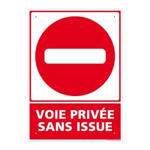 Panneau de signalisation prépercé PVC ou ALU rectangulaire + kit de fixation - Voie privée sans issue - ALU 2 mm - 150 x 210 mm