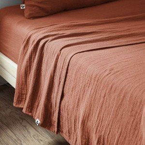 Drap plat gaze de coton (270 cm) Gaïa Terracotta