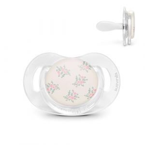 Suavinex Sucette pour Bébés 6/18 Mois, Tétine Symétrique SX Pro en Silicone, Plate et Flexible, Réversible, Respecte le Développement Buccodentaire, Collerette Transparente, Poetry Rose