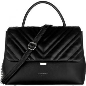David Jones Sac Bandoulière Rabat Matelassé Chevron Femme - Sac à Main Cuir PU Porté Epaule - Besace Pochette Forme Cartable Poignée Chaînes Taille Moyenne - Sac Elegant Mode Tendance Chic - Noir