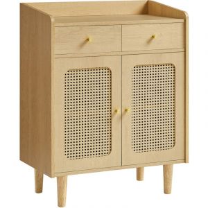 Buffet 2 tiroirs 2 portes style bohème beige chêne