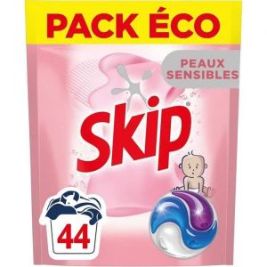 Skip Lessive Capsules Tout en 1 Peaux Sensibles - Contre les taches tenaces - Parfum léger et agréable - Testée dermatologiquement - 44 Lavages