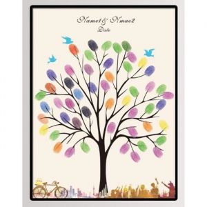 Novago Tableau (Toile) &agrave; Empreintes pour Les invit&eacute;s pour Les &eacute;v&eacute;nements comme Mariage, Anniversaire, bapt&ecirc;me, Communion. (Deux Cartouches color&eacute;es offertes) (60x75 cm, Arbre)