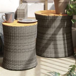 VidaXL Tables d'appoint de jardin 2 pcs dessus en bois gris poly rotin