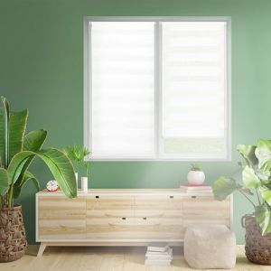 Blindecor Indus Store Jour Nuit sans percage | Couleur Blanc 30 x 150 cm (L x H) | Taille du Tissu 27 x 145 cm | Store enroleur Fixation avec ou sans perçage