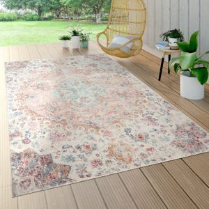 Paco Home - Tapis Exterieur Terrasse Balcon Tapis Cuisine Motif Oriental Vintage Rose Crème 60x100 cm