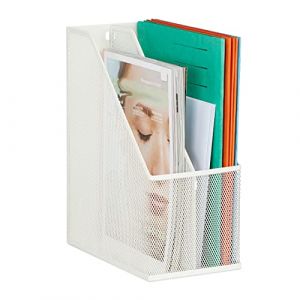 Relaxdays Range-revues en métal 2 compartiments A4, HxLxP : 31,5x14,5x25 cm, porte-magazines stable design maille, blanc