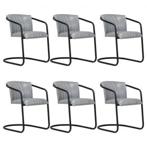 Image de VidaXL Chaises de salle à manger 6 pcs Gris Cuir véritable