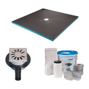 Wedi Receveur de douche 90 x 90 - kit complet à carreler avec bonde extra-plate horizontale et kit d'étanchéité