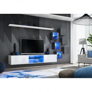 AC-Déco Ensemble Meuble TV "Switch XXI" 180cm Blanc & Gris