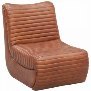 Aubry Gaspard Fauteuil bas en cuir marron - Marron