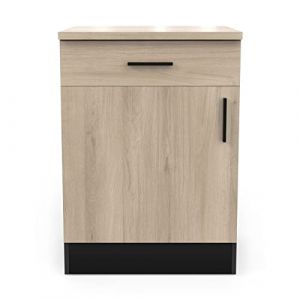 Demeyere Meuble bas 1 tiroir 1 porte 60 cm Origan noir et bois - Naturel