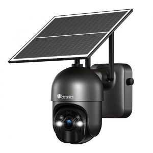 Ctronics 4G/3G LTE Cam&eacute;ra Surveillance sans Fil Solaire Ext&eacute;rieure 2K 3MP Noir Batterie 10400mAh Vision Nocturne Couleur 30m
