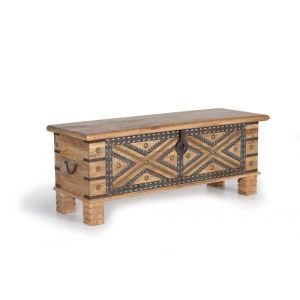 Décoration d'Autrefois Coffre en bois de manguier et détails en métal de couleur naturelle