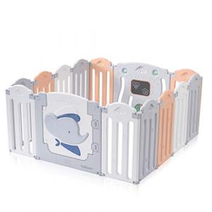 Image de Baby Vivo Parc B&eacute;b&eacute; Barri&egrave;re S&eacute;curit&eacute; Pliable Plastique Enfant Protection Porte Espace Jeu Chambre 14 &Eacute;l&eacute;ments en Gris, Blanc, Orange - Capitaine Benjamin