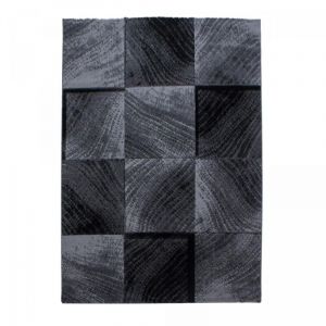 Jadorel - Tapis salon et chambre 160x230 gris et noir rectangle tissé motif géométrique sipur