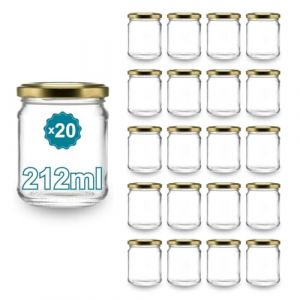 20 Pots à Confiture en Verre Vides 212 ml- Bocaux en verre Petit Pots Bocaux pour Conserves et Confitures Pot a Miel en Verre