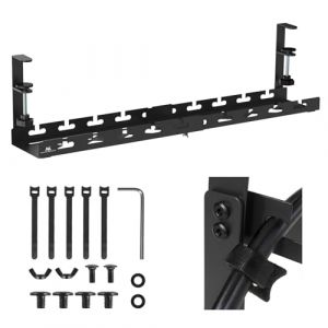 Maclean Organisateur de câbles Extensible MC-103 B sous Bureau 43 à 72 cm Noir Fixation par Serrage Charge 5 kg Support multiprises Cache câbles Robuste Acier avec kit de Montage et Attaches Velcro
