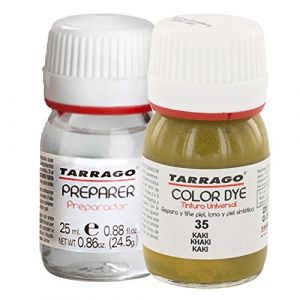 Tarrago Color Dye Double Teinture Colorante Cuir, Cuir Synth&eacute;tique Et Textil Bouteille + Pr&eacute;parateur 25 millilitres Couleur Kaki-35