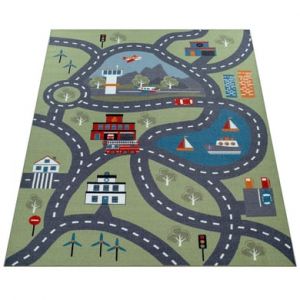 Image de Paco Home - Tapis pour enfants, Tapis de jeu pour chambres d'enfants, Avec motif de rue, En vert 120x160 cm