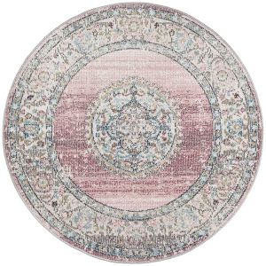 Tapis extérieur pour balcon terrasse ou jardin | Coloré Rose 120x120 | Rond | Intérieur et Extérieur - The Carpet Palma