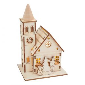 Kit de construction en bois VBS &laquo; &Eacute;glise &agrave; clocher rond &raquo;, &eacute;clairage LED inclus