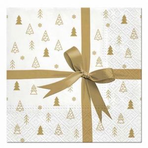 Lot de 20 Serviettes en Papier "Cadeau" 33x33cm Or Prix